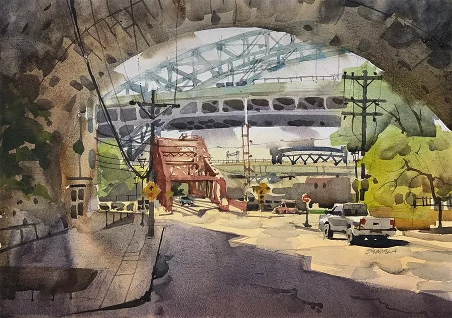 view looking south under Superior Viaduct.