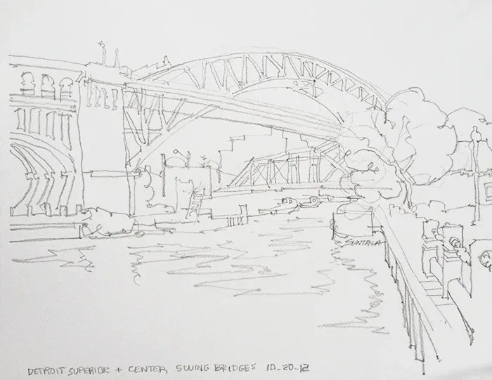 Detroit Superior Bridge, pencil on paper, 2013