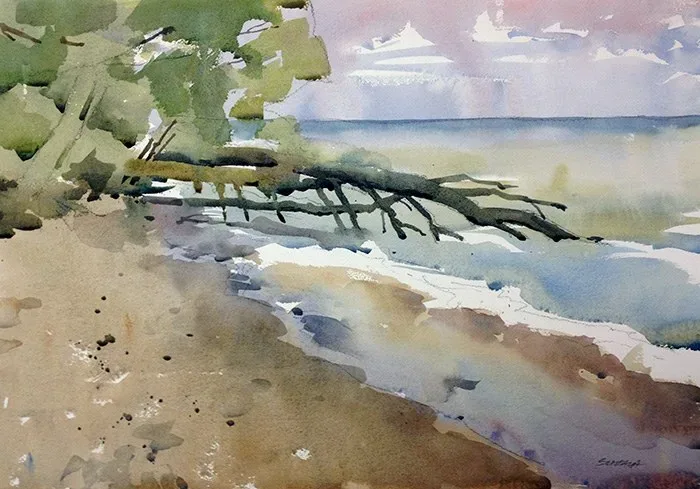 Lake Erie Beach, watercolor on paper, 2013