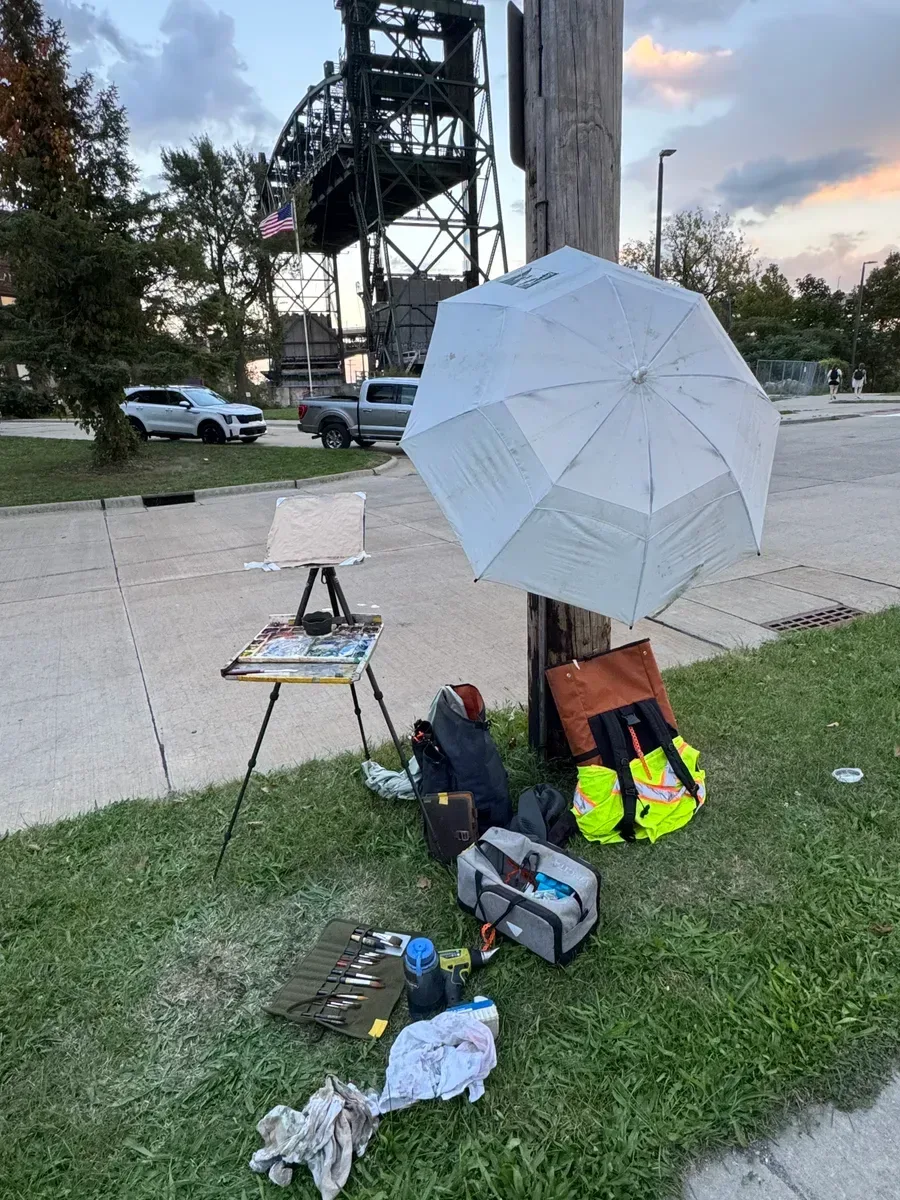 View of onsite plein air setup of Jeff Suntala