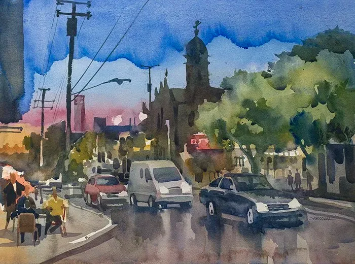 Mayfield Rd Nocturne, watercolor on paper, 2020