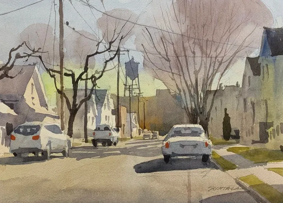Watercolor of East 41st street looking south, Cleveland, OH