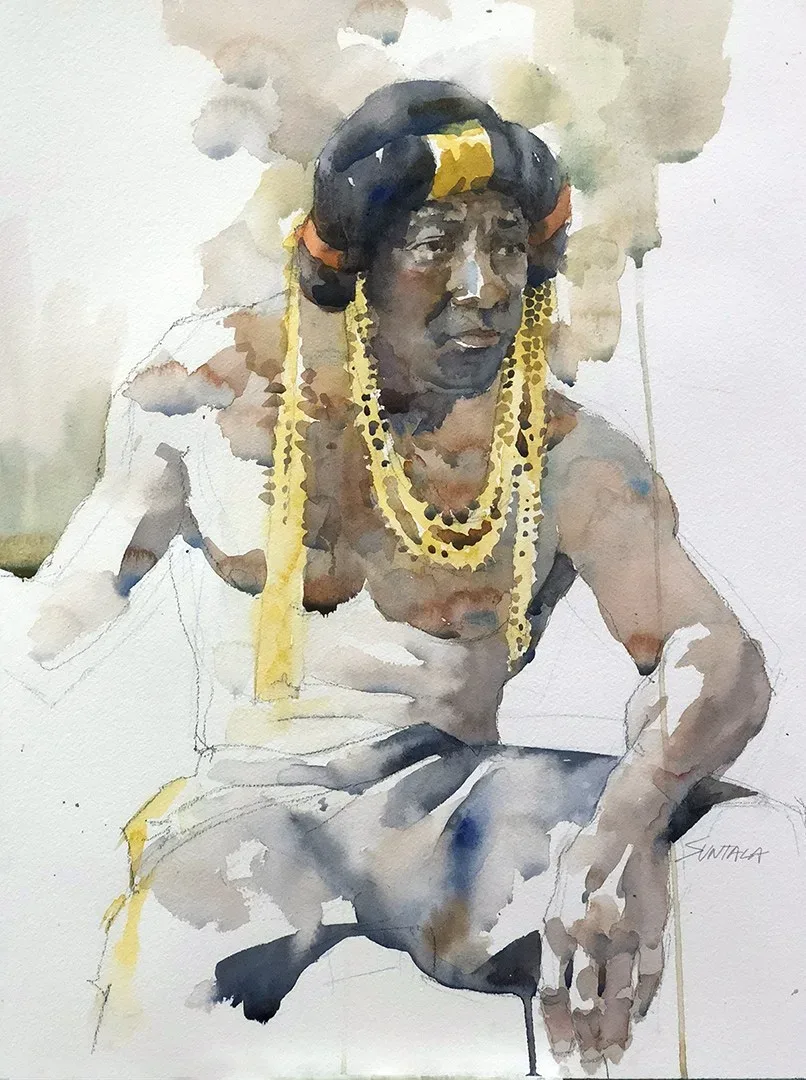 Seated portrait of African American genie.