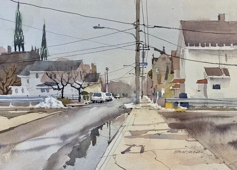 Plein Air watercolor of Kinkel Ave, Cleveland, Ohio
