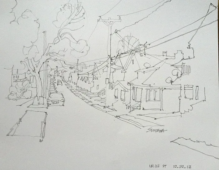 W. 63rd Street, pencil on paper, 2013