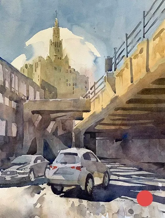 Watercolor of Canal Road in the Flats, Cleveland, Ohio