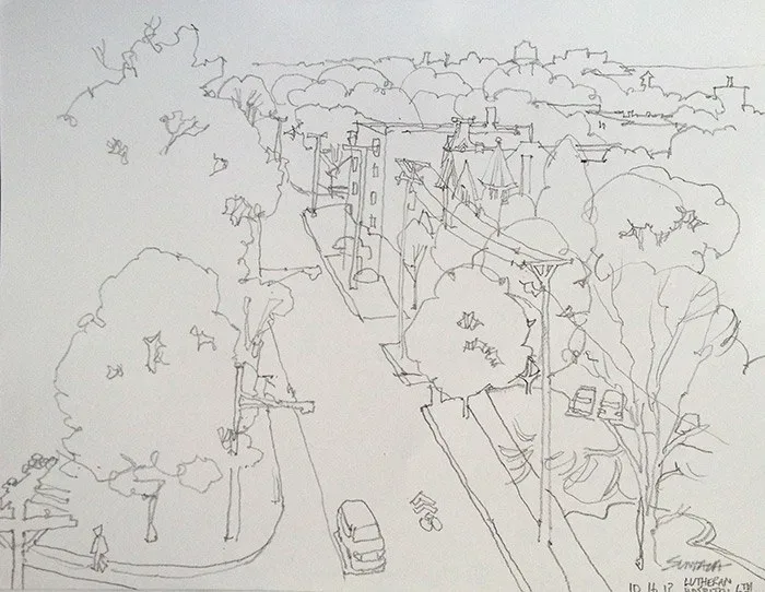 View From Lutheran Hospital, pencil on paper, 2013