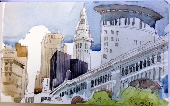 Cleveland Skyline, watercolor on paper, 2013