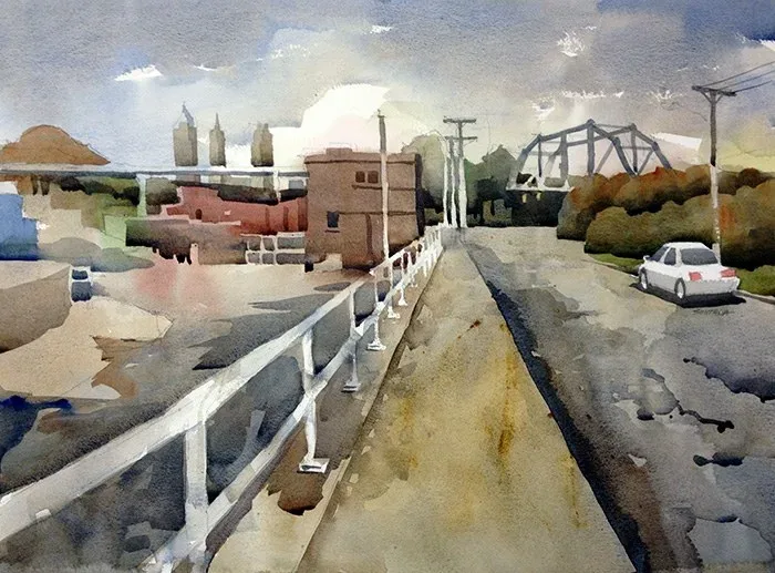 Train Ave. Cleveland, Ohio, watercolor on paper, 2013