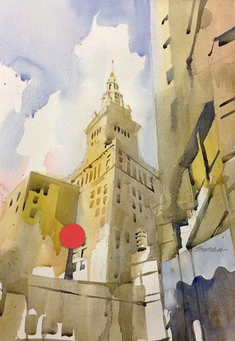 Terminal Tower, watercolor on paper, 2013