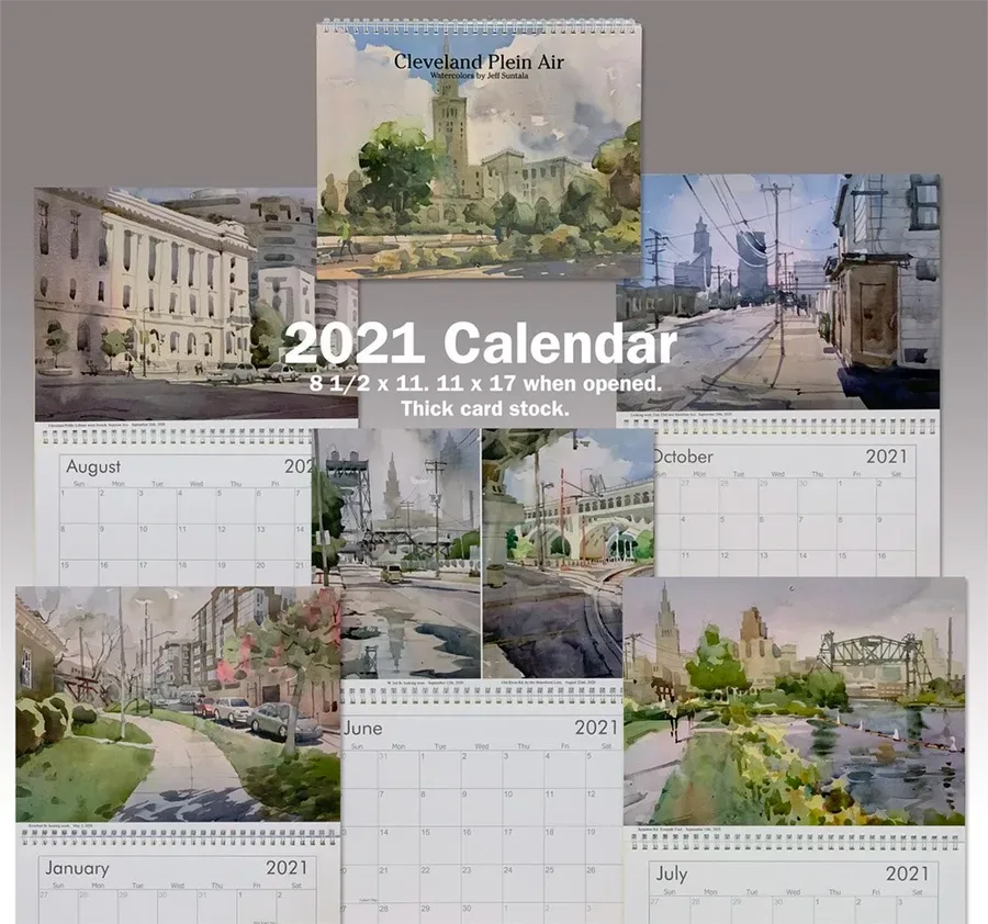 2021 Calendar of Cleveland Plein Air watercolors.