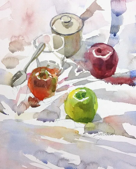 Still Life with Spoon and Bowl, watercolor on paper, 2013