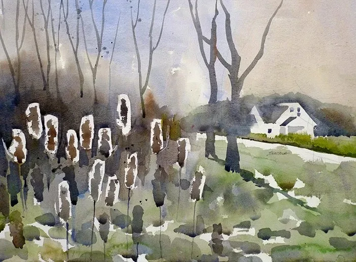 Cat Tails at Boston Rd., watercolor on paper, 2013