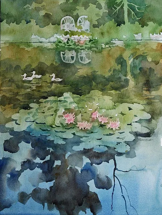Lilly Pond at Gardenview, watercolor on paper, 2013