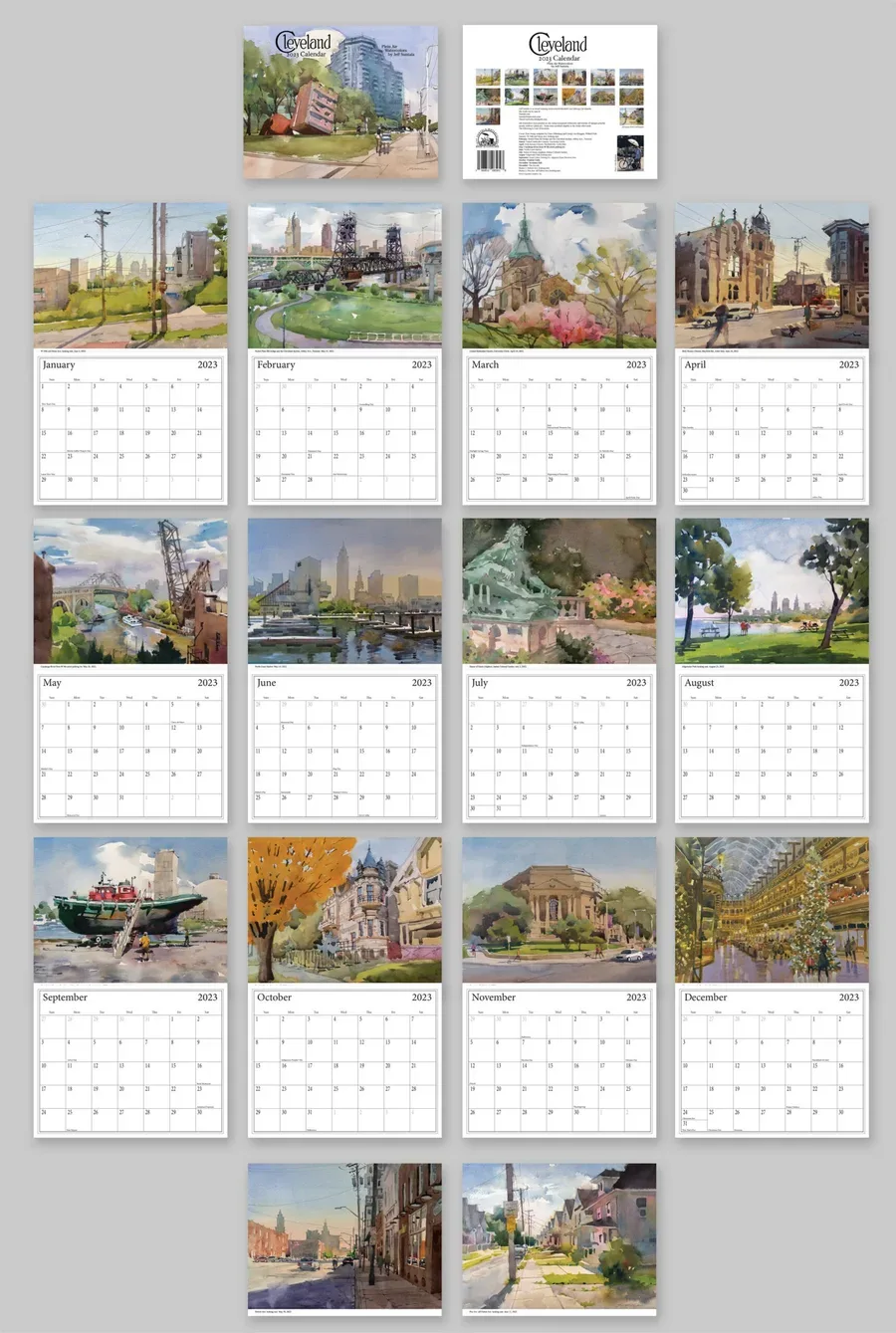 2023 Plein Air Watercolor Cleveland Calendar, view 2