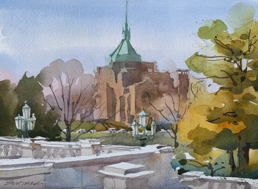 Watercolor of the University Circle United Methodist Church