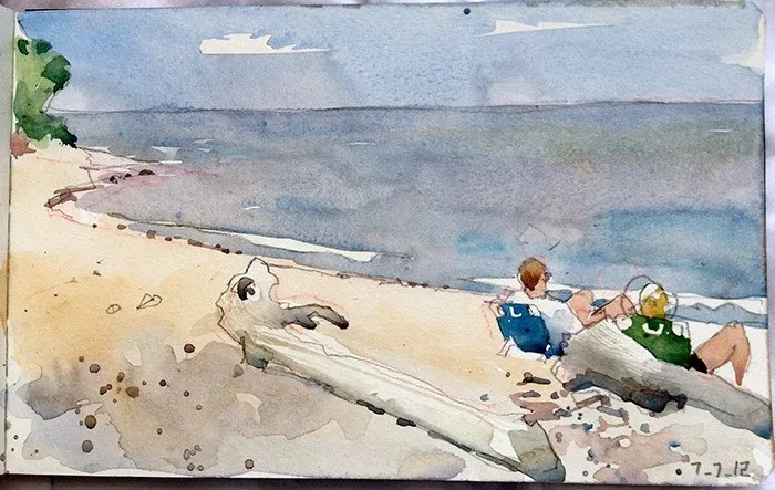 Lake Erie Beach, watercolor on paper, 2013