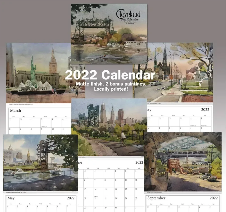 2022 Calendar of Cleveland watercolor paintings by Jeff Suntala.