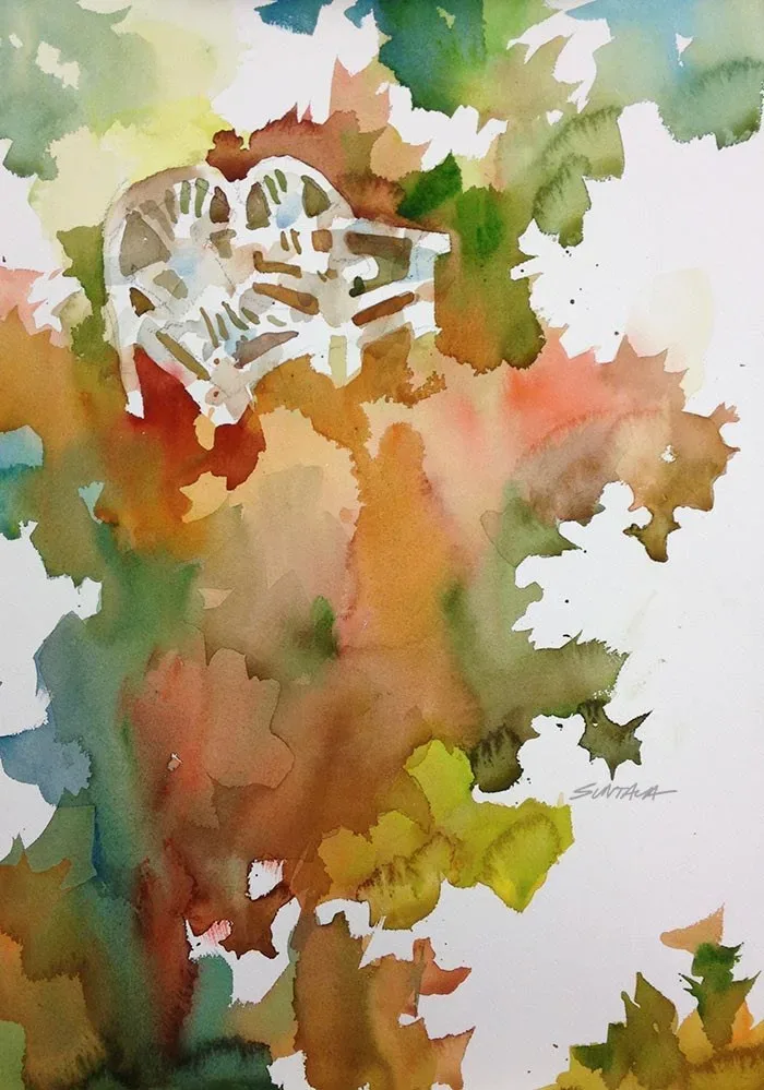 Autumnal Bench, watercolor on paper, 2013