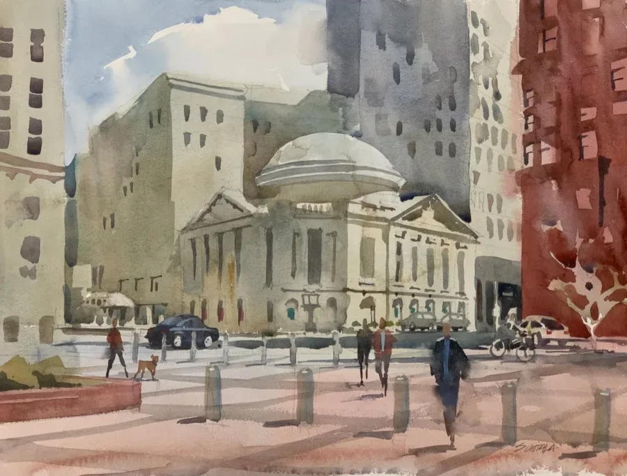 Loose watercolor of Heinen's Rotunda Cleveland, OH