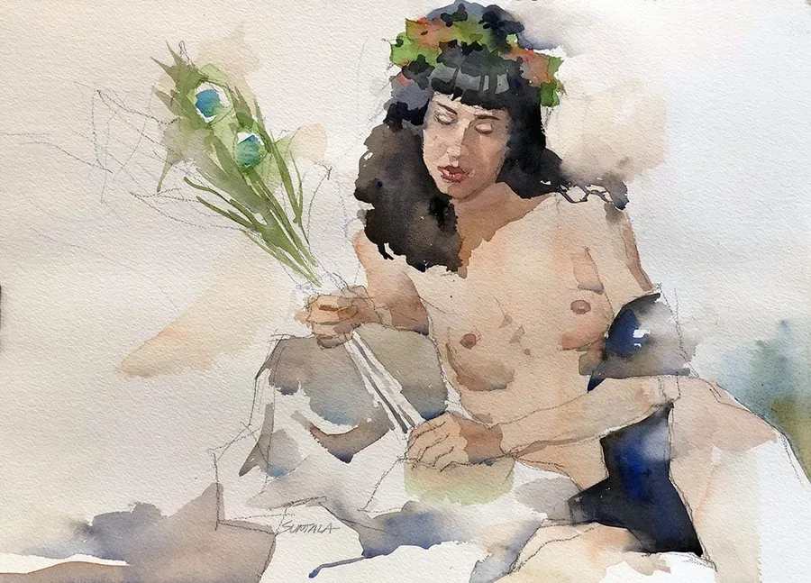 nude with flowers