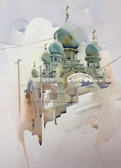 watercolor of St. Theodosius Church