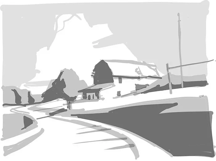 Backroads Value Study, pencil on paper, 2013