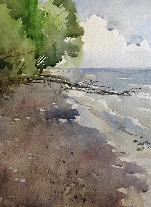 Lake Erie Beach, watercolor on paper, 2013