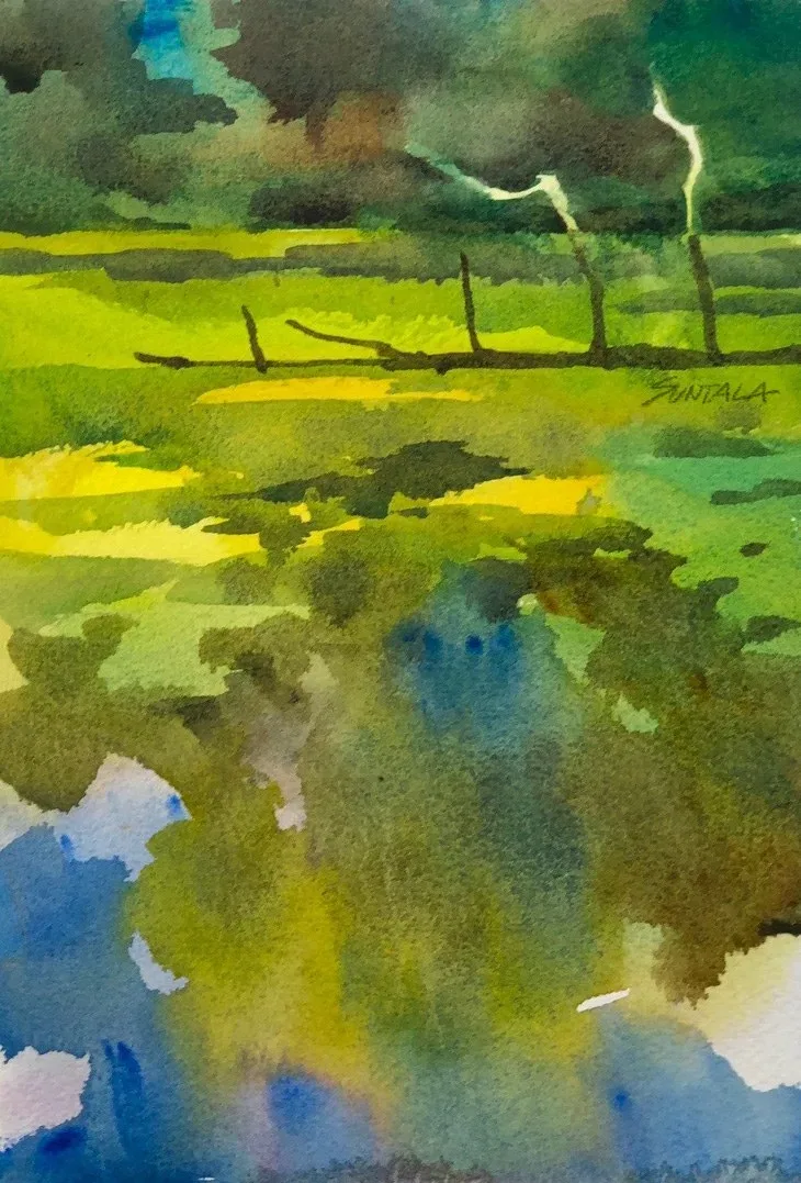 Plein air watercolor of Gardenview lily pond