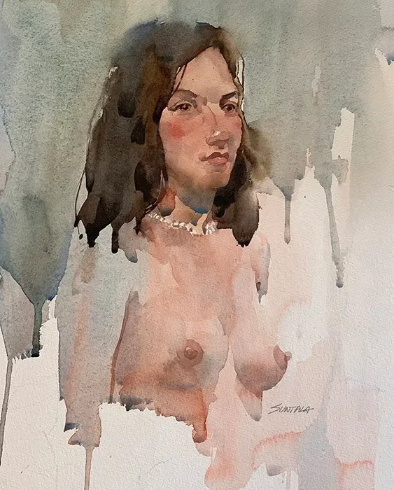 Watercolor of nude young woman
