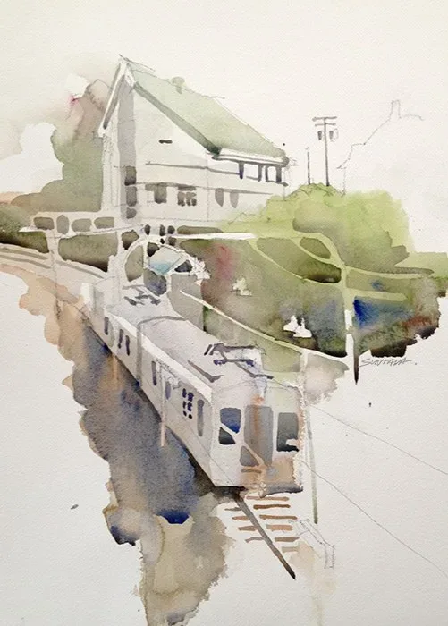Watercolor of W. 65th rapid station