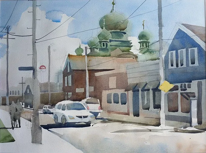 Original Watercolor - Starkweather Ave, Cleveland, watercolor on paper, 2015