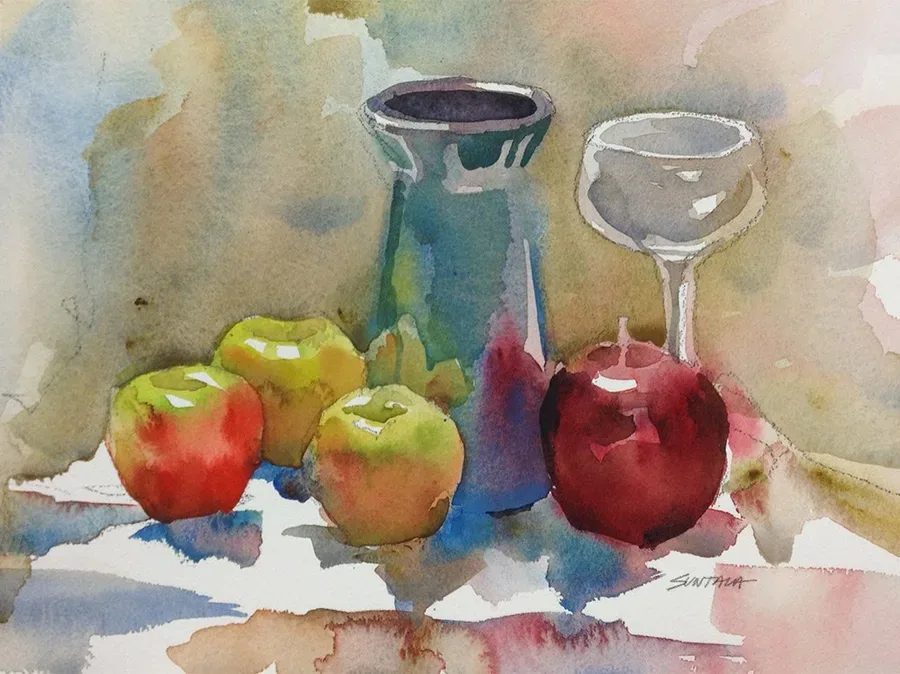 Still Life with Vase and Glass, watercolor on paper, 2013