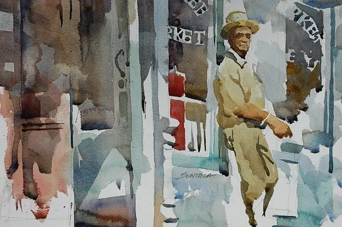 W. 6th Street Market, watercolor on paper, 2013