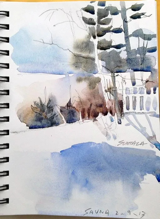 Winter at Lake Erie, watercolor on paper, 2013