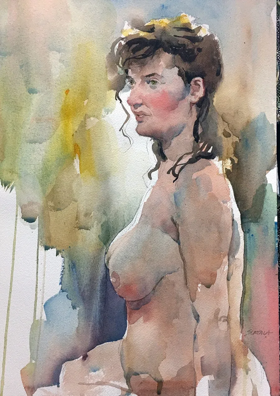 watercolor of nude woman