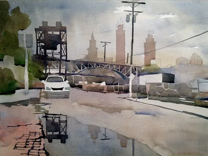 W. 3rd Street, Cleveland, Ohio, watercolor on paper, 2013