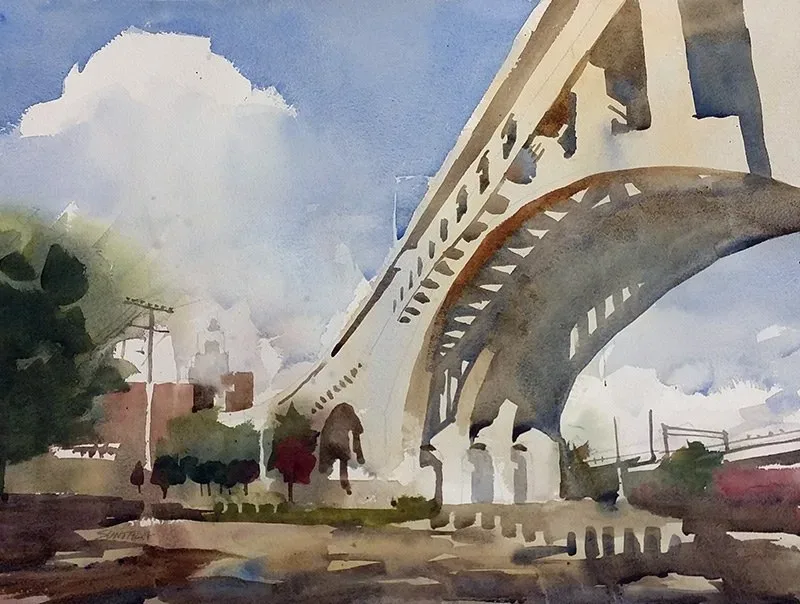 Cleveland Watercolor of Detroit Superior Bridge