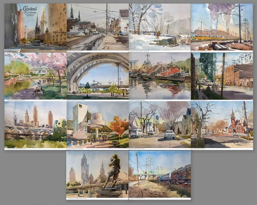 2024 Plein Air Watercolor Cleveland Calendar, view 2