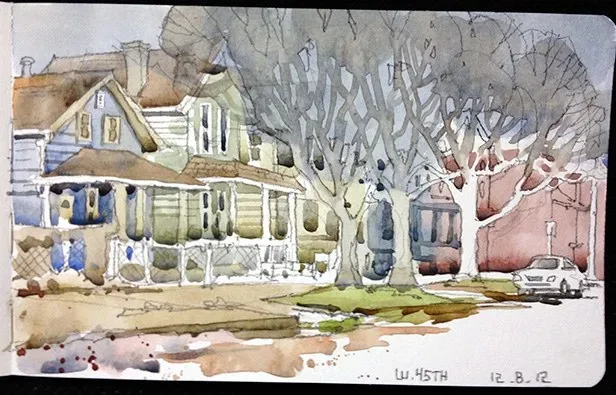 West 45th Street, watercolor on paper, 2013