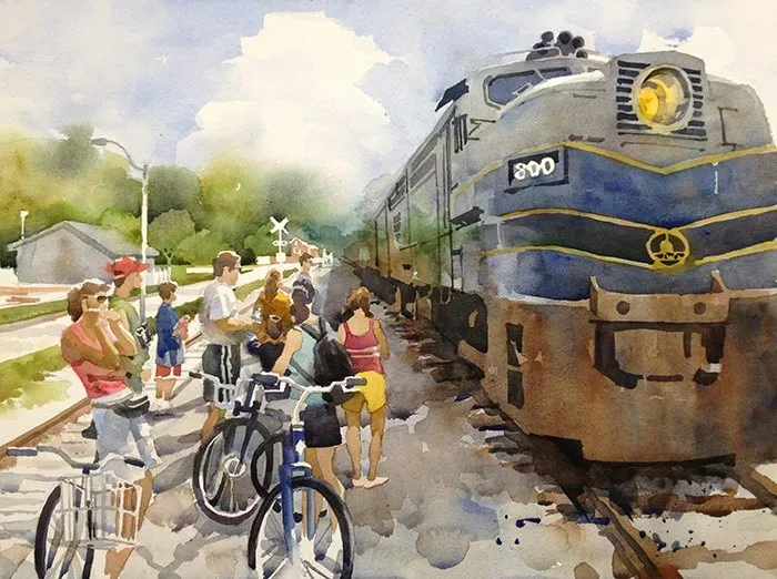 Waiting for the Train, watercolor on paper, 2013