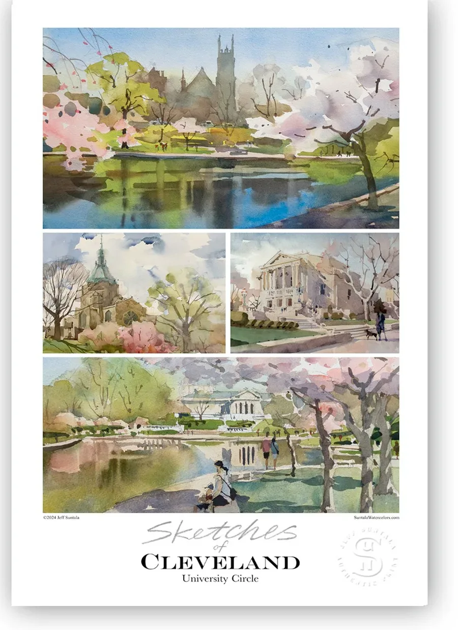 Print featuring sketches and paintings of the Cleveland Museum of Art