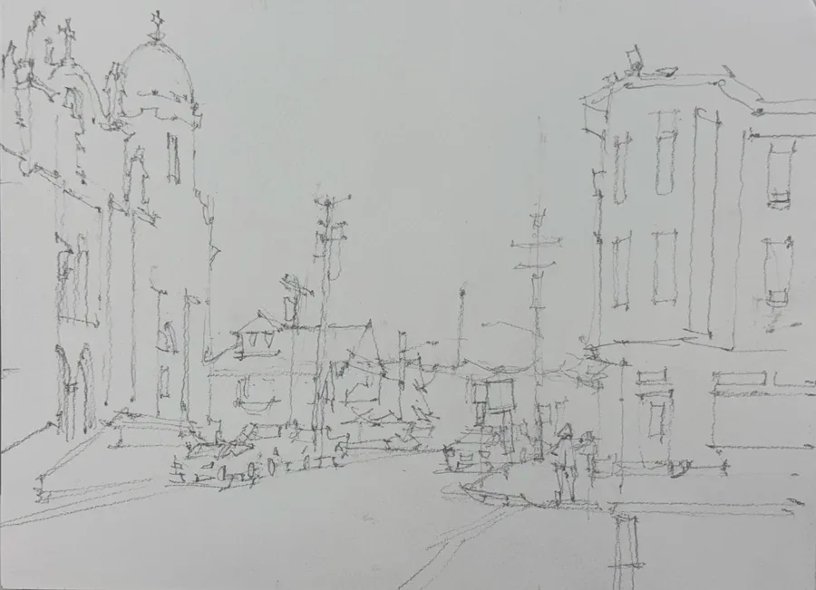 pencil of random and mayfield roads watercolor