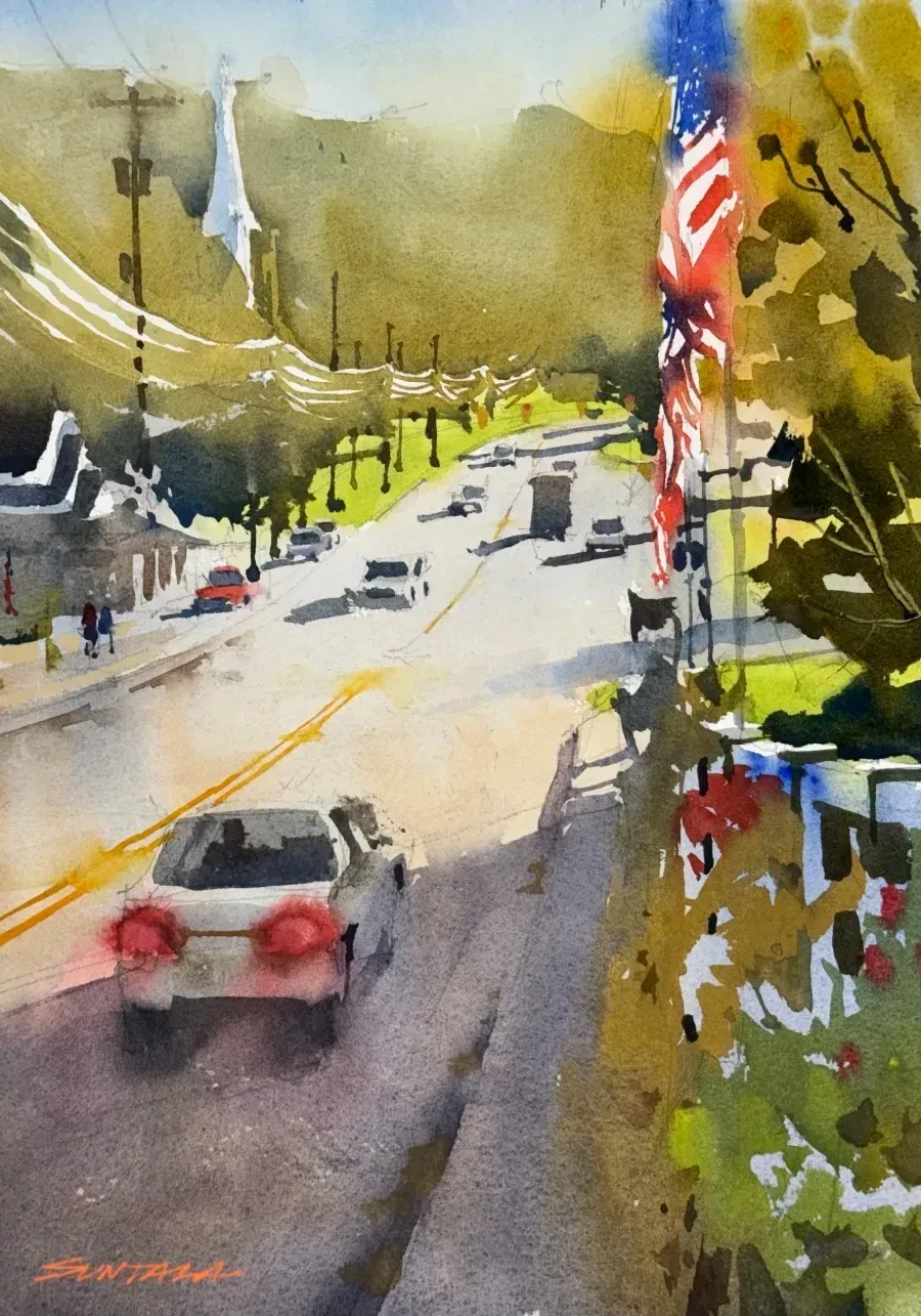 Loose watercolor of Rt 303 in Peninsula, OH. 