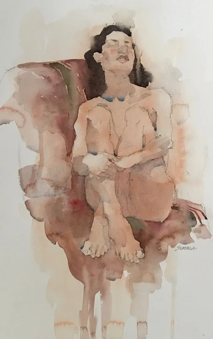 Amanda Seated 2, watercolor on paper, 2020