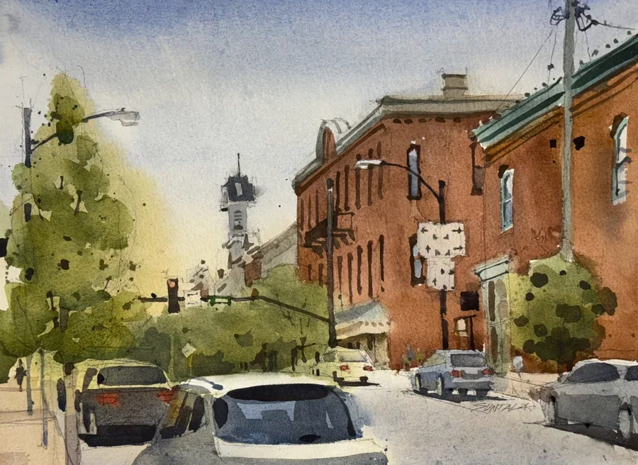 Medina Square 5-4-2024, watercolor on paper, 2024