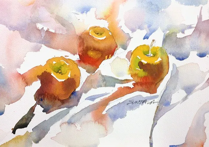 3 Apples, watercolor on paper, 2013
