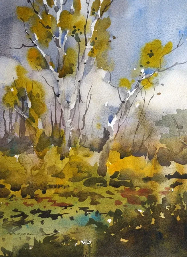 Loose watercolor of a fall scene of the Beaver Marsh, Cuyahoga Valley National Park