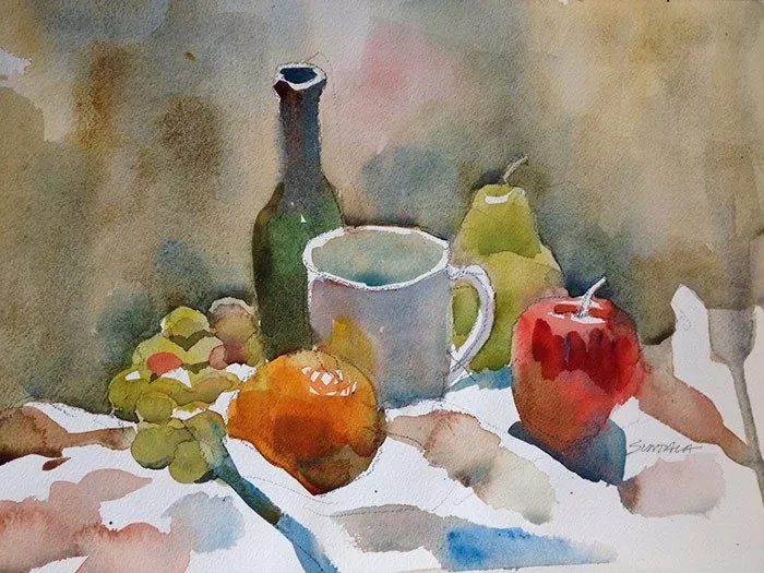 Still Life With Pear and Mug, watercolor on paper, 2013