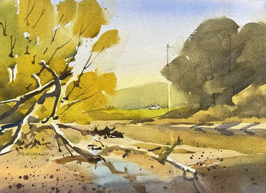 Loose plein air watercolor of the Oxbow Project in the Cuyahoga Valley National Park.